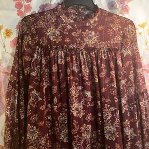 Dark cranberry w/flowers all over-size M
